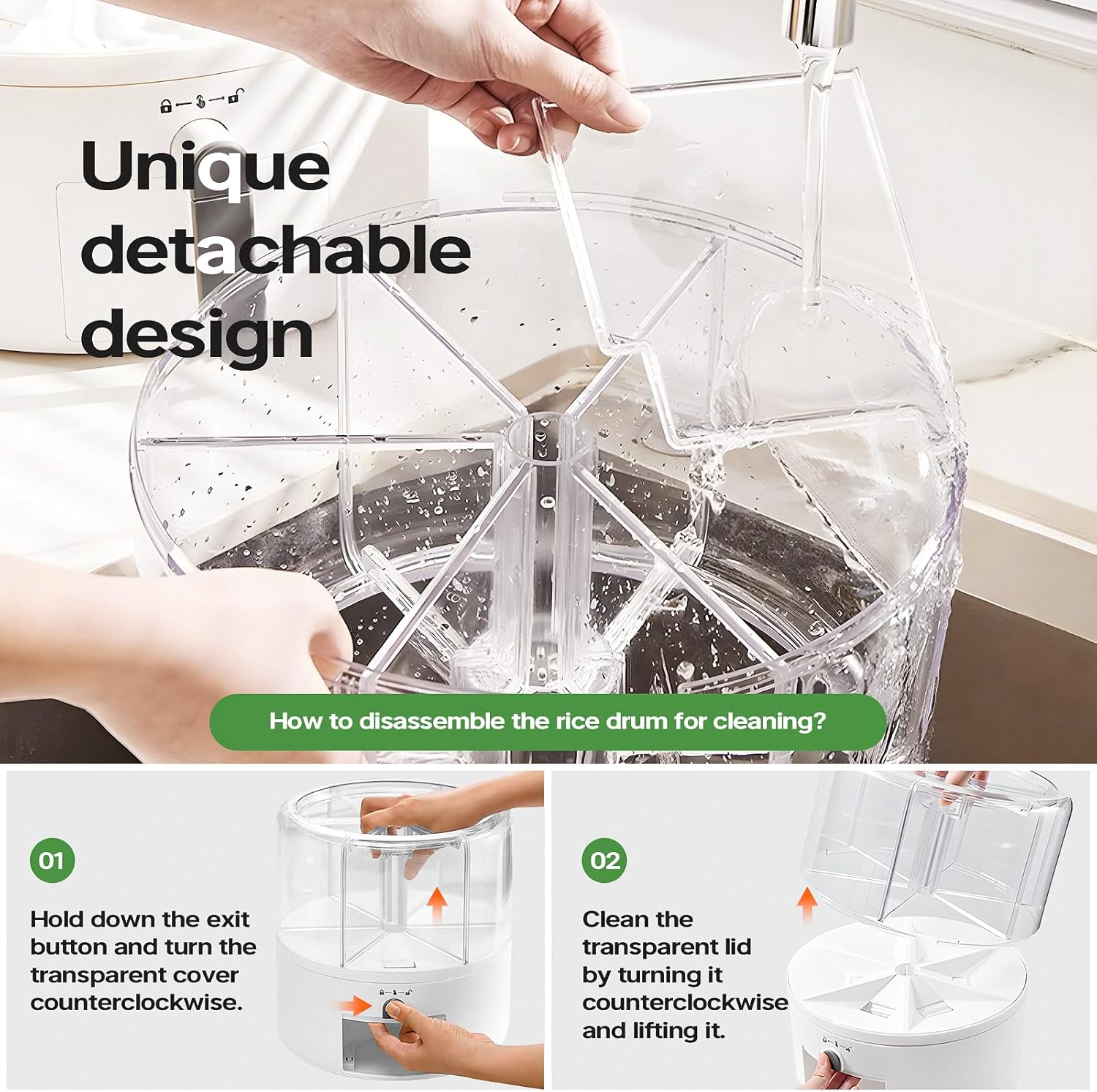 6-Compartment Rotating Food Dispenser with Airtight Lids | 360° Rotating Grain Dispenser | 25lb Large Capacity for Rice & Grains