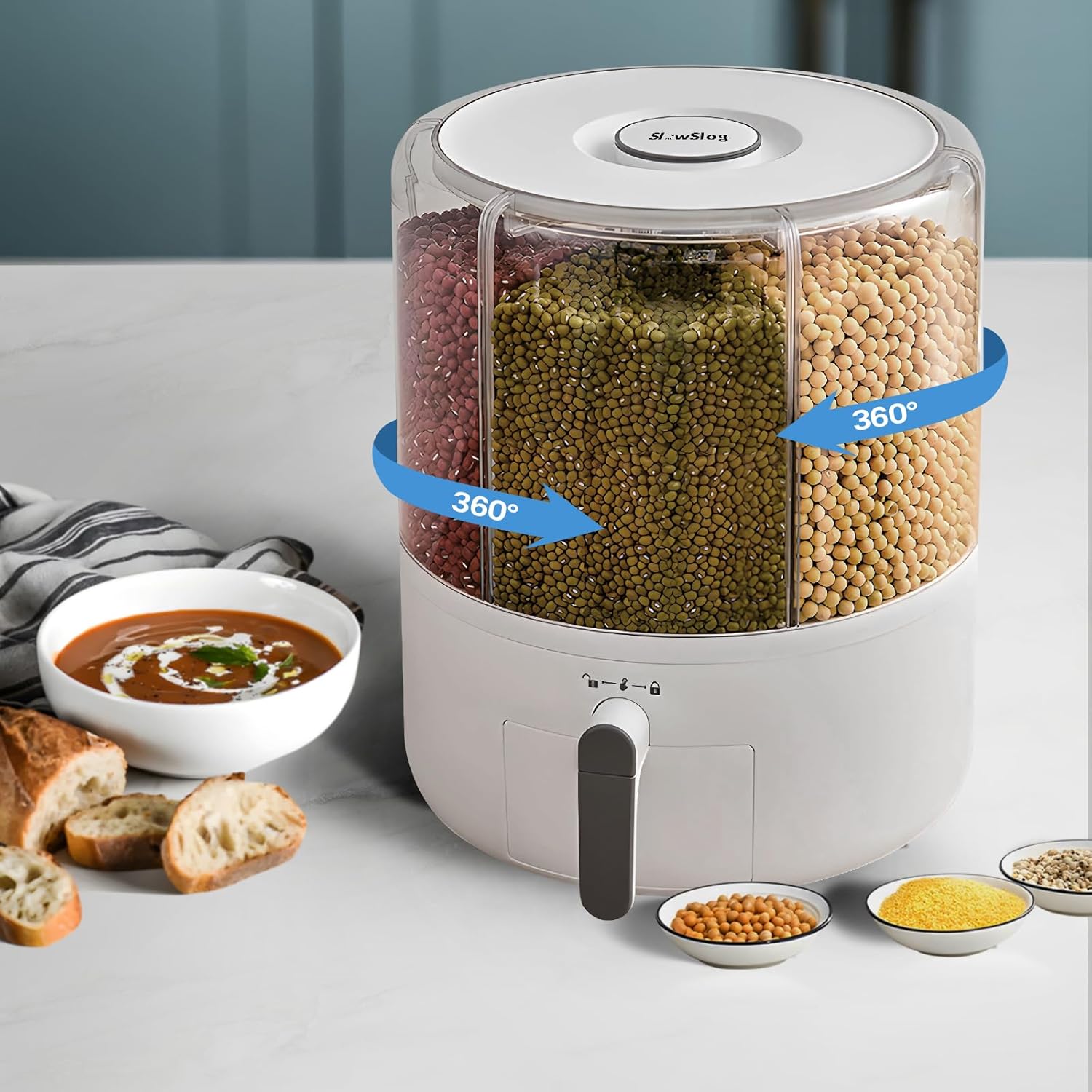 6-Compartment Rotating Food Dispenser | 16lb Airtight Dry Food Storage Container with 360° Rotation