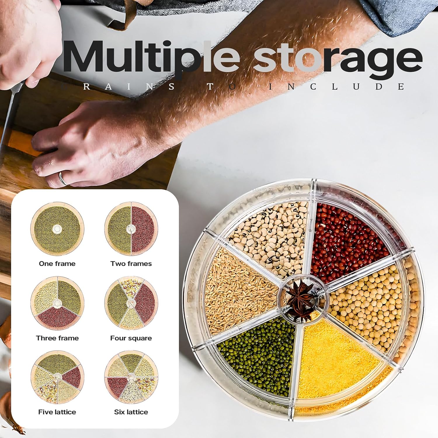 6-Compartment Rotating Food Dispenser | 16lb Airtight Dry Food Storage Container with 360° Rotation