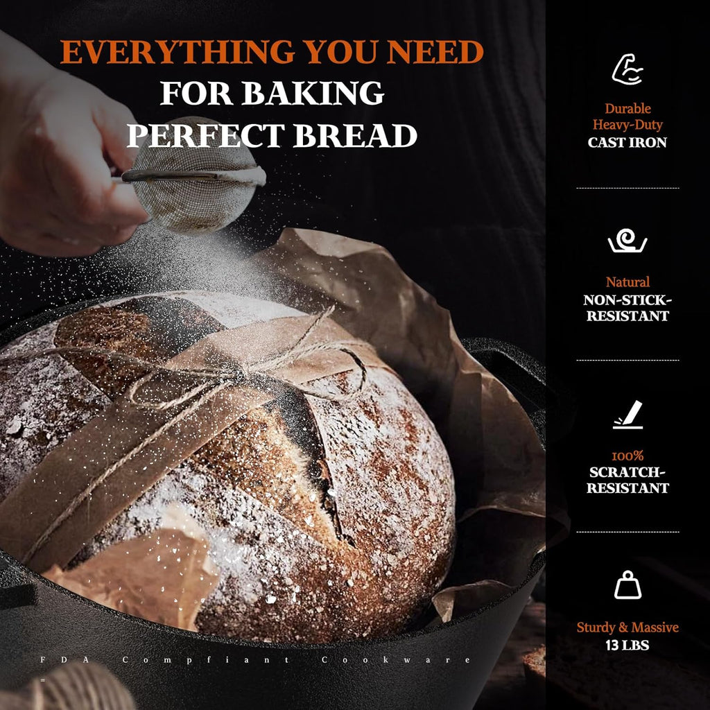 5QT Pre-Seasoned Cast Iron Dutch Oven | Complete Sourdough Baking Essential