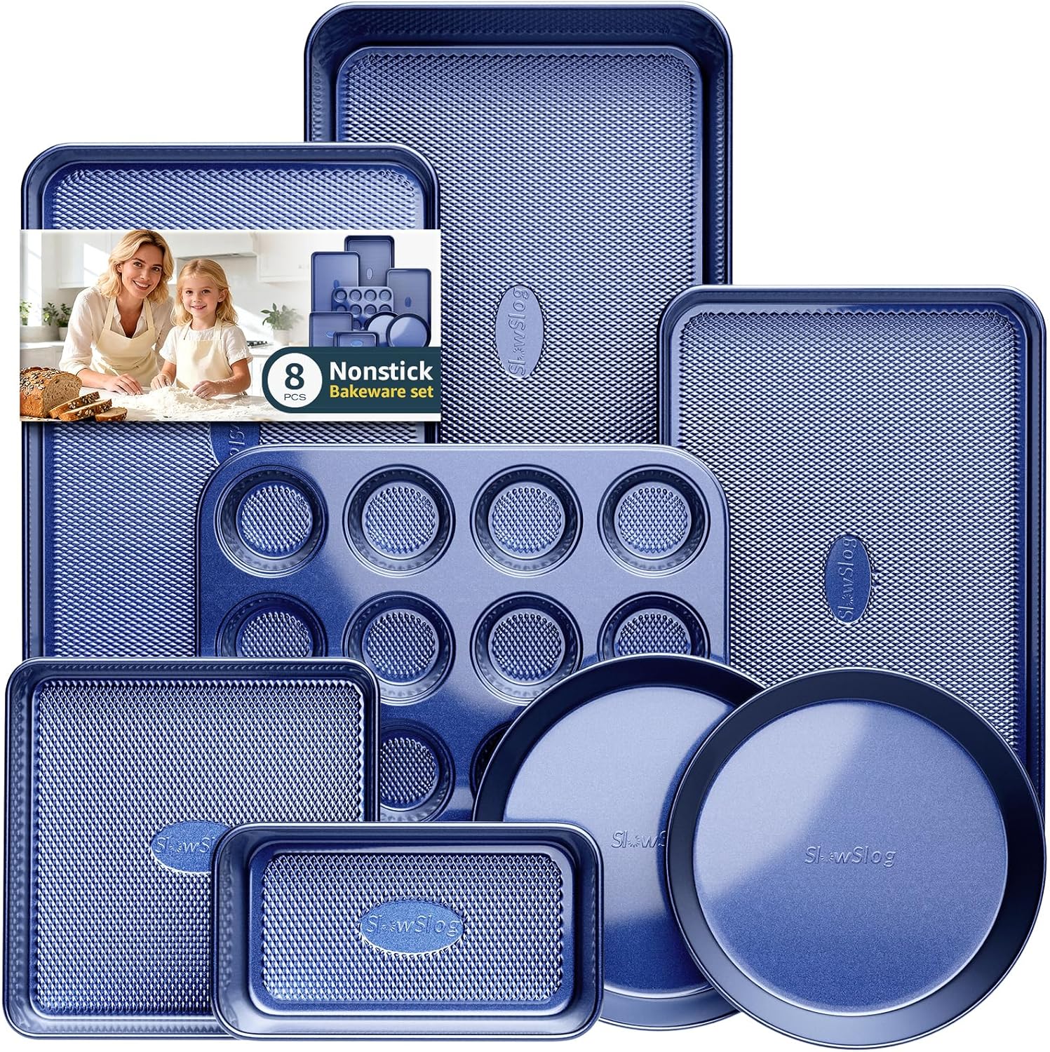 8-Piece Nonstick Bakeware Set - Ceramic Coated Gold Baking & Cookie Sheet Set with Muffin Pan | Oven-Safe Kitchen Essentials