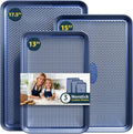 3-Piece Nonstick Baking Sheet Set - Carbon Steel Cookie & Jelly Roll Pans with Diamond Texture, Blue Finish | Large Oven-Safe Trays for Home Baking