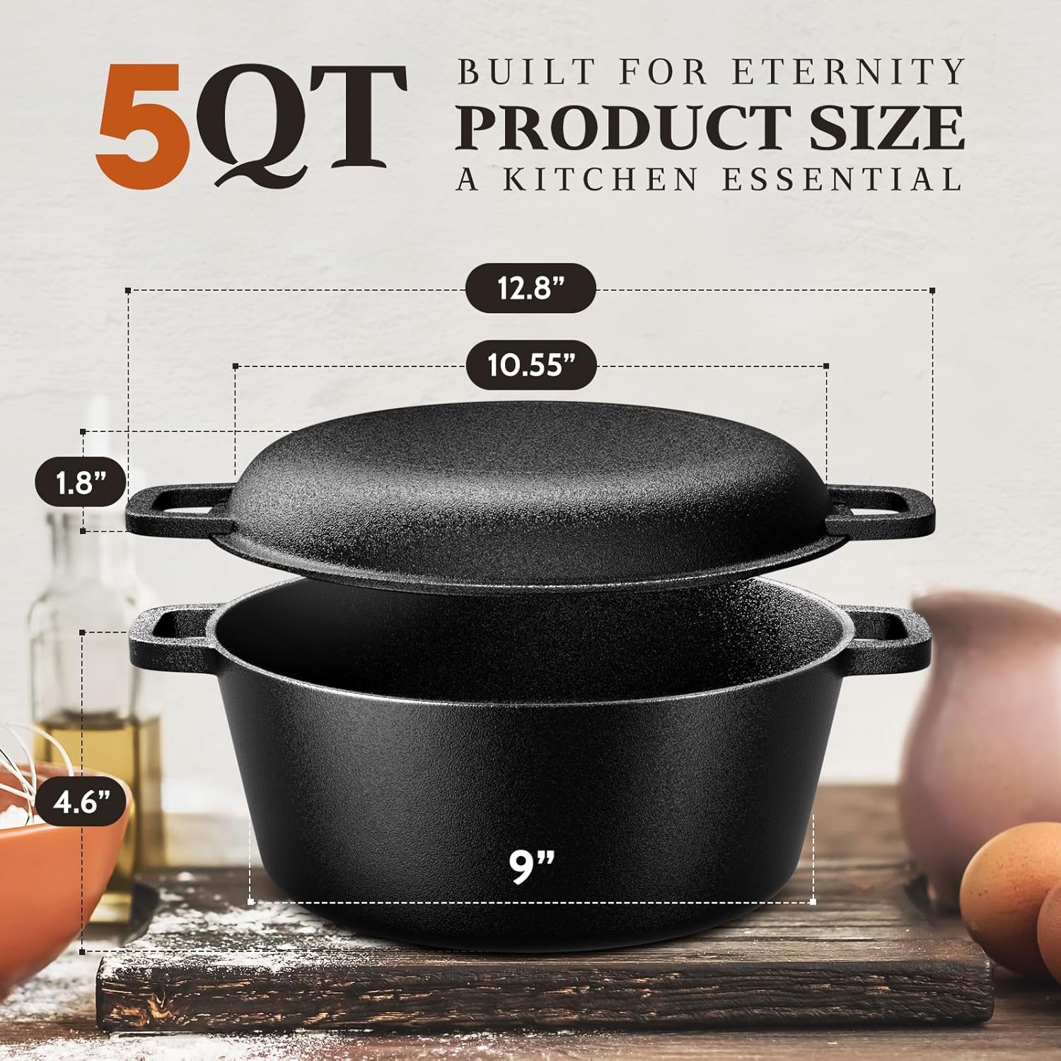 5QT Pre-Seasoned Cast Iron Dutch Oven | Complete Sourdough Baking Essential