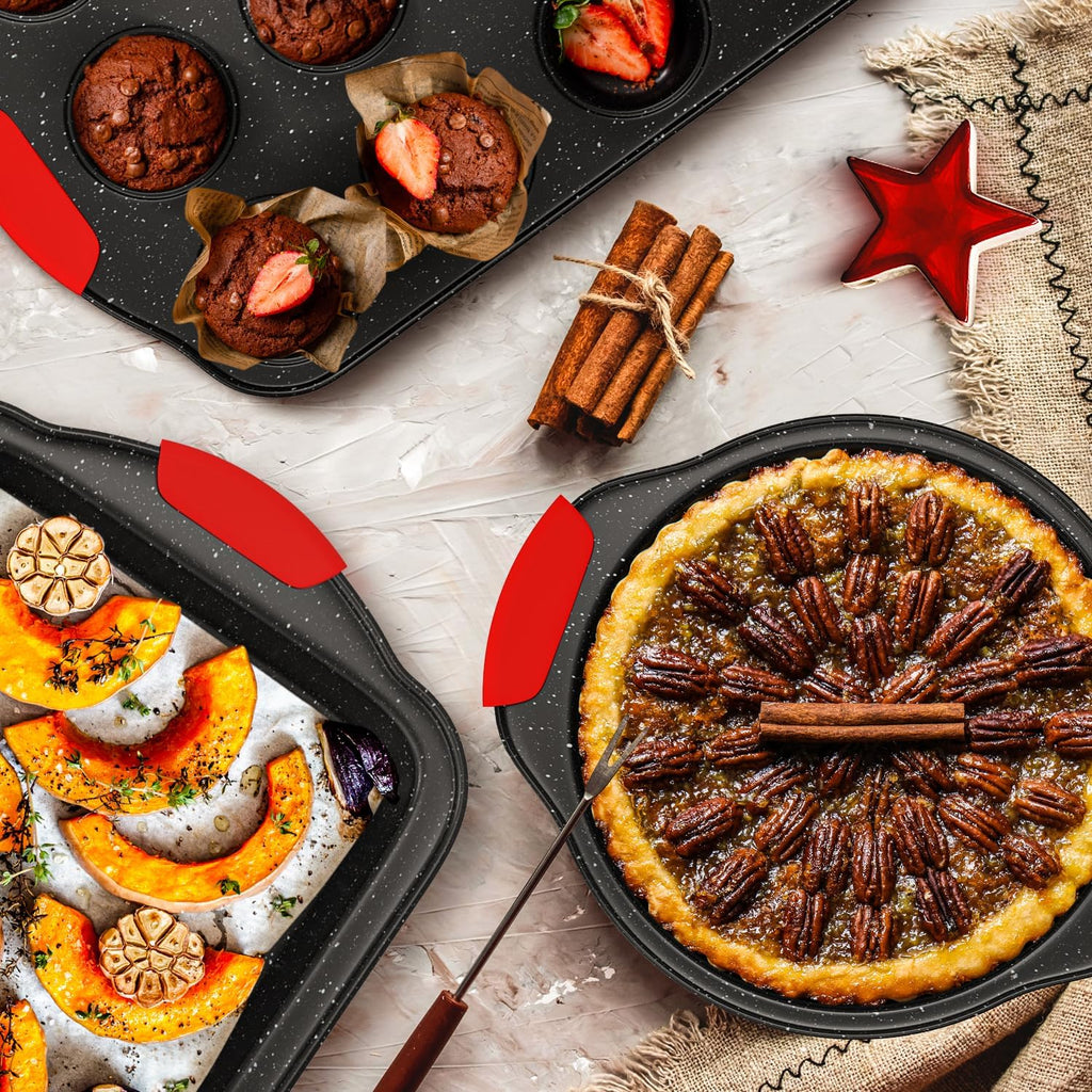 11-Piece Nonstick Bakeware Set – Stackable, Oven-Safe, Non-Toxic – with Heat-Resistant Silicone Handles | Full Set of Cookie, Cake, Muffin, Pizza & Loaf Pans