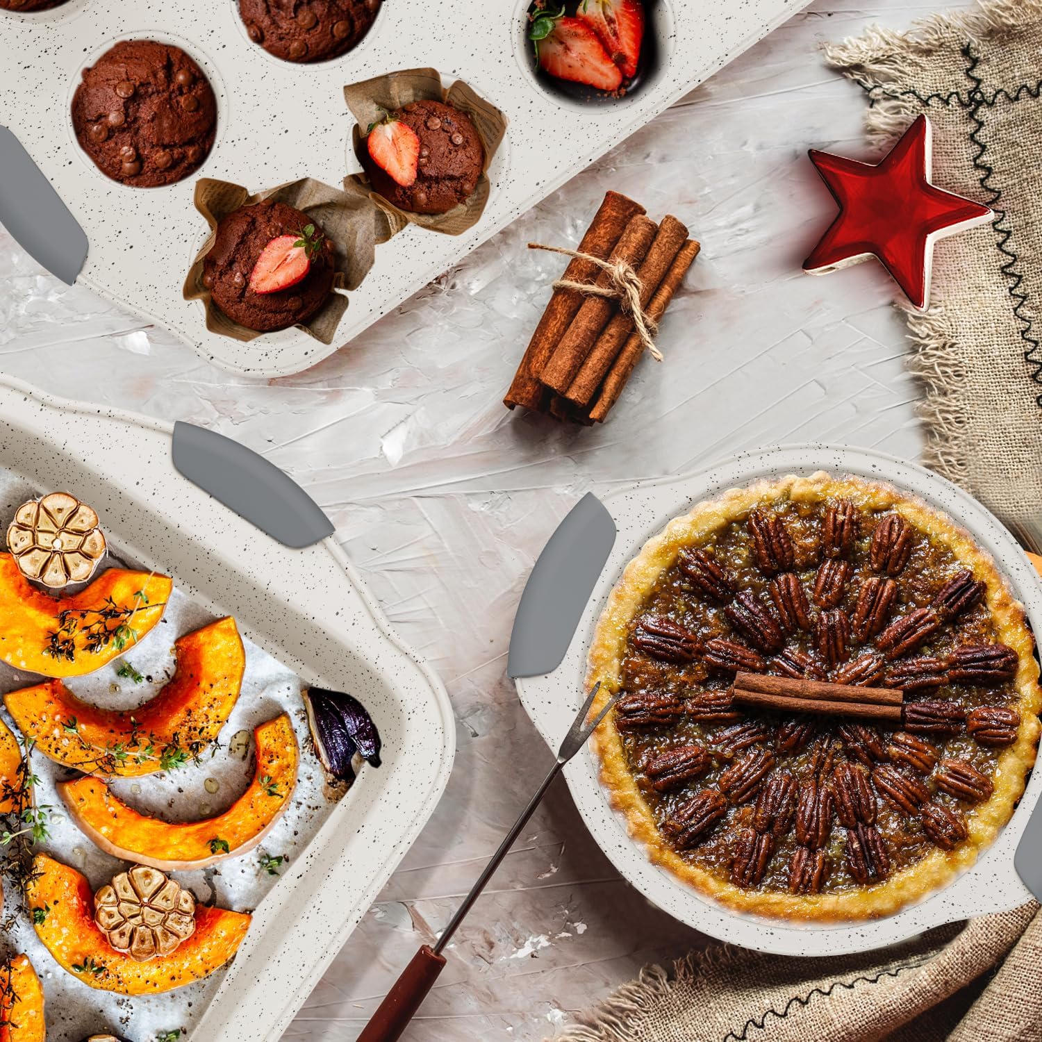 Family Kitchen Essential: 11-Piece Non-Toxic Stackable Bakeware Set | Nonstick, Oven-Safe Pans with Cookie Sheet, Cake Pan, Muffin Pan, Pizza Pan & Loaf Pan