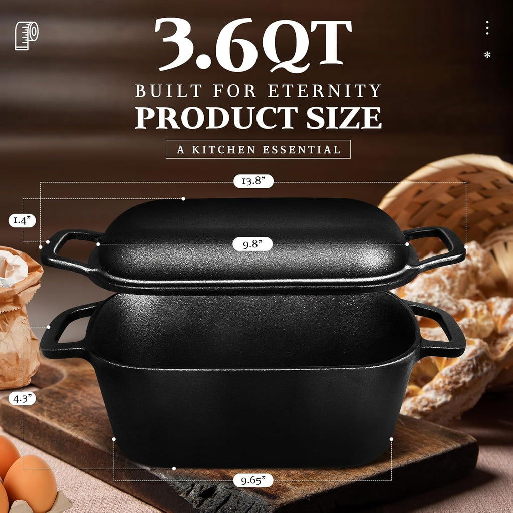 3.6QT Oval Cast Iron Dutch Oven Bread Baking Kit | Pre-Seasoned Sourdough Essentials with Tools