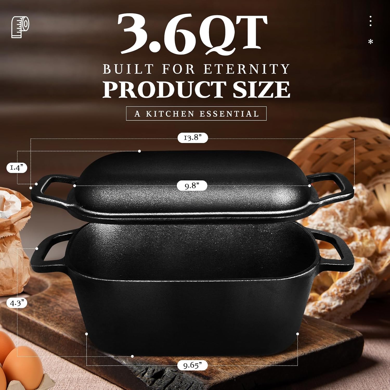 3.6QT Oval Cast Iron Dutch Oven Bread Baking Kit | Pre-Seasoned Sourdough Essentials with Tools
