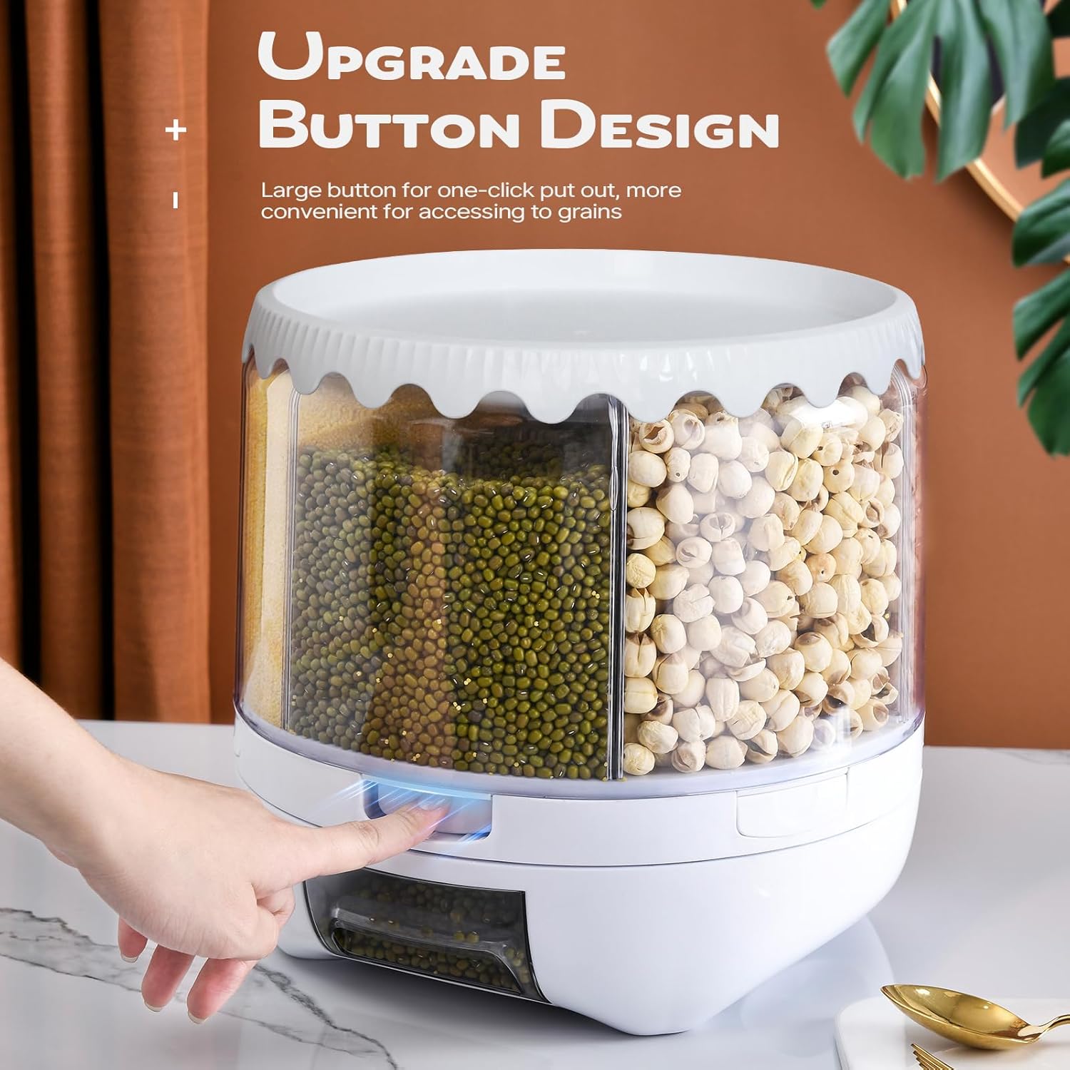 360° Rotating 6-Grid Grain Dispenser with Storage Lid | Airtight Kitchen Organizer for Rice, Beans, Oats