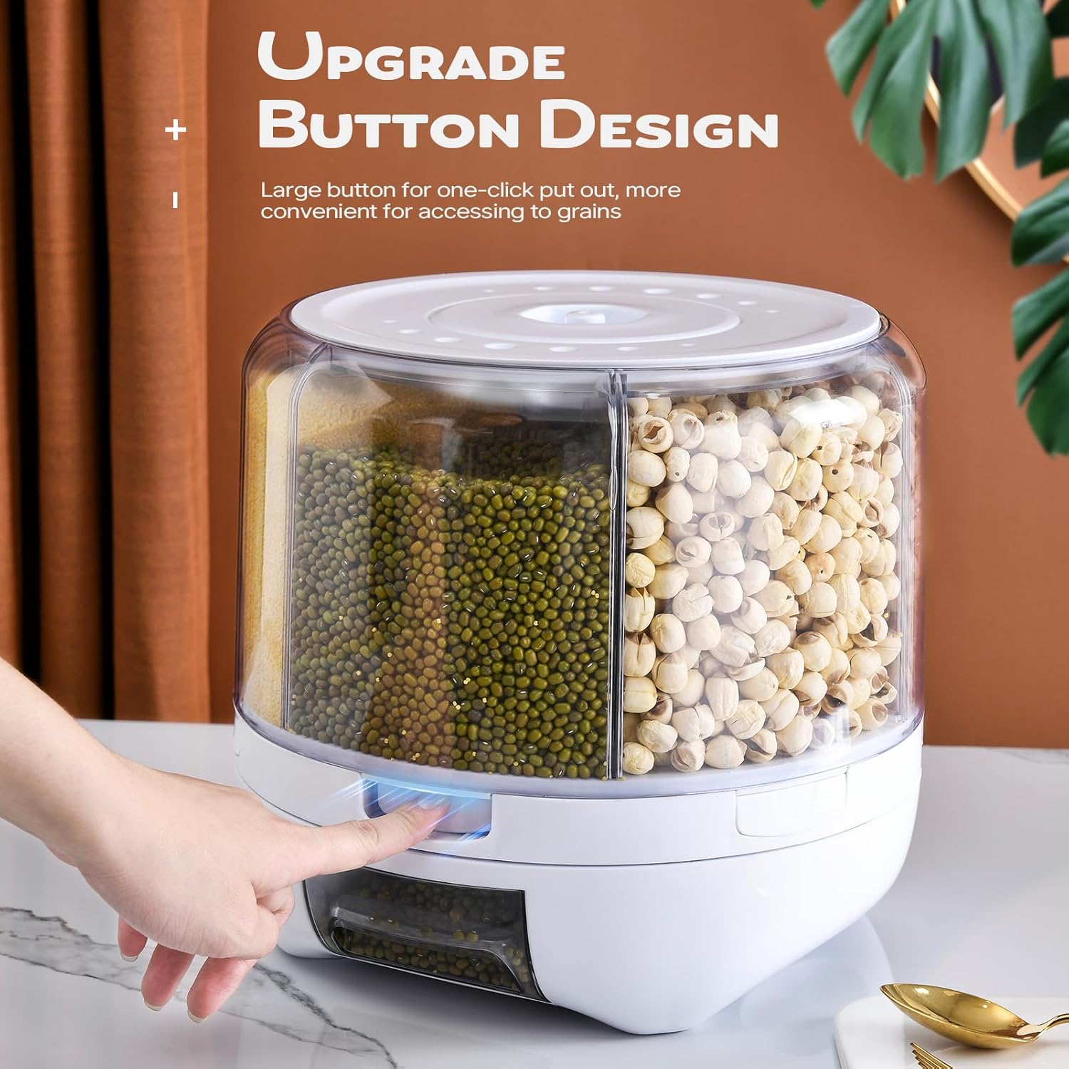 6-Grid Rotating Food Dispenser | Airtight Dry Food Storage Container for Grains, Rice, Beans, and Peanuts