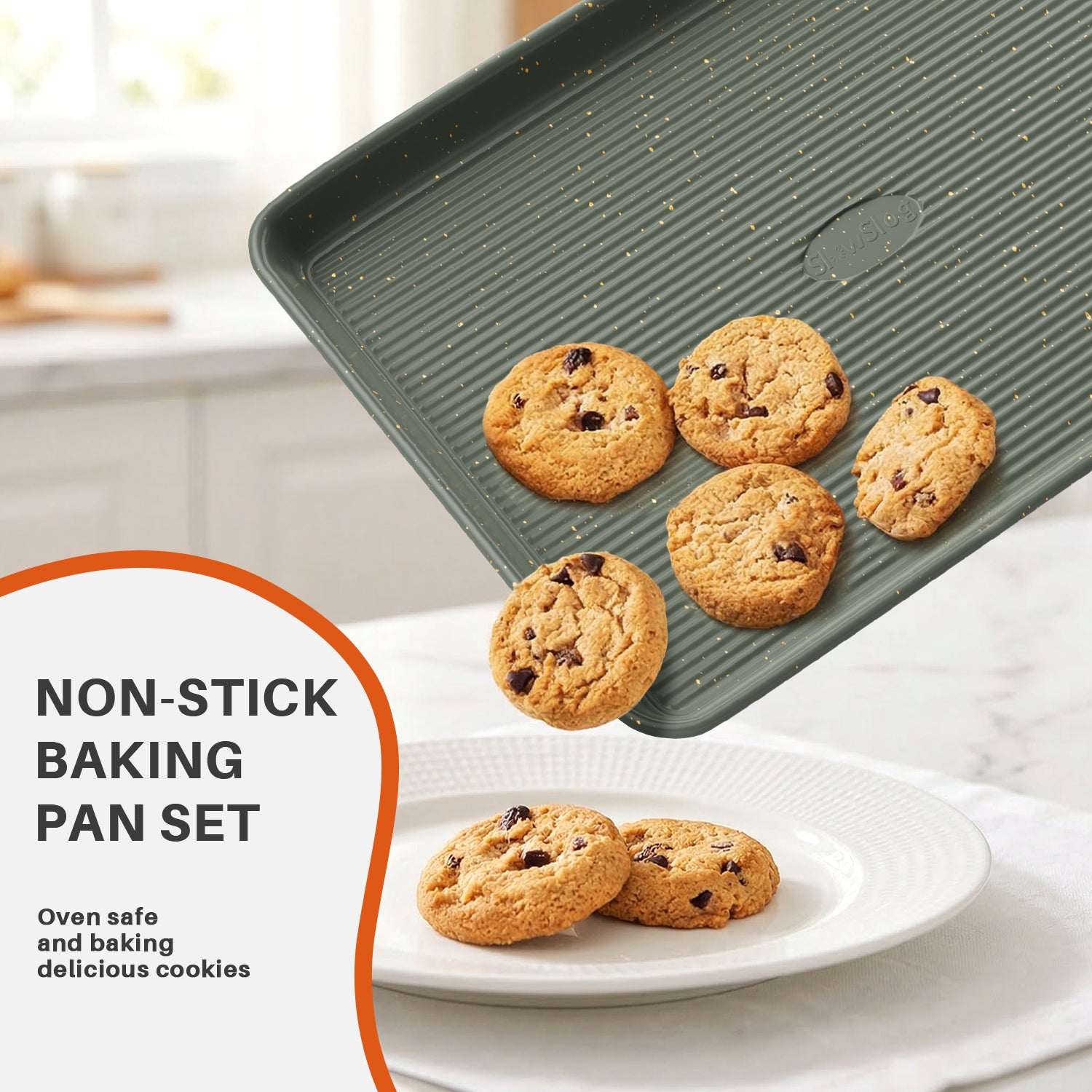 Stackable 9-Piece Nonstick Bakeware Set with Cooling Rack, Complete Baking Pans Set Including Roasting Pan, Muffin Pan, Square Pan, Cookie Sheets, Loaf Pan, Heat Resistant 428°F, Green