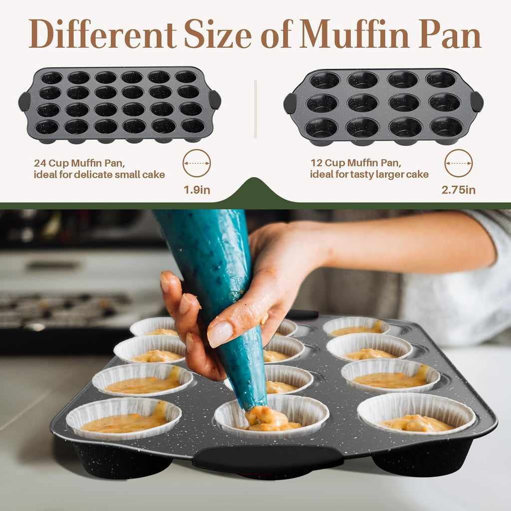 Space-Saving Stackable Bakeware Set: 11-Piece Non-Toxic Nonstick Pans for Oven | With Cookie Sheet, Round Cake Pan, Muffin Tin, Pizza Pan & Loaf Pan