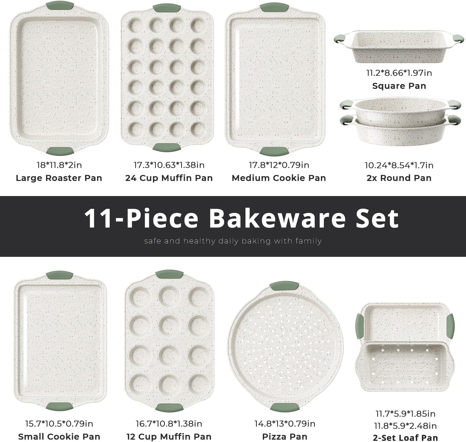 Complete Stackable Baking Set: 11-Piece Non-Toxic Nonstick Pans for All Your Baking Needs | Includes Cookie Sheet, Round Cake Pan, Muffin Tin, Pizza Stone & Bread Pan