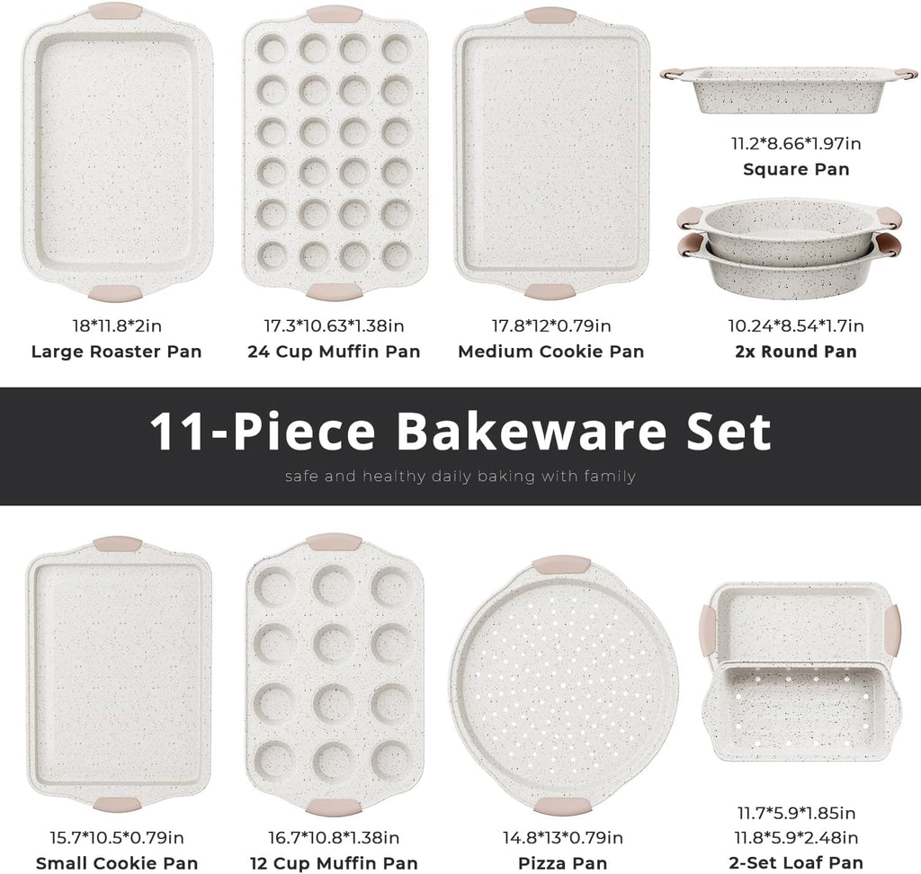 Premium 11-Piece Baking Set: The Ultimate Non-Toxic, Stackable Nonstick Collection | Includes Cookie Sheet, Cake Pan, Muffin Tin, Pizza Stone & Bread Loaf Pan