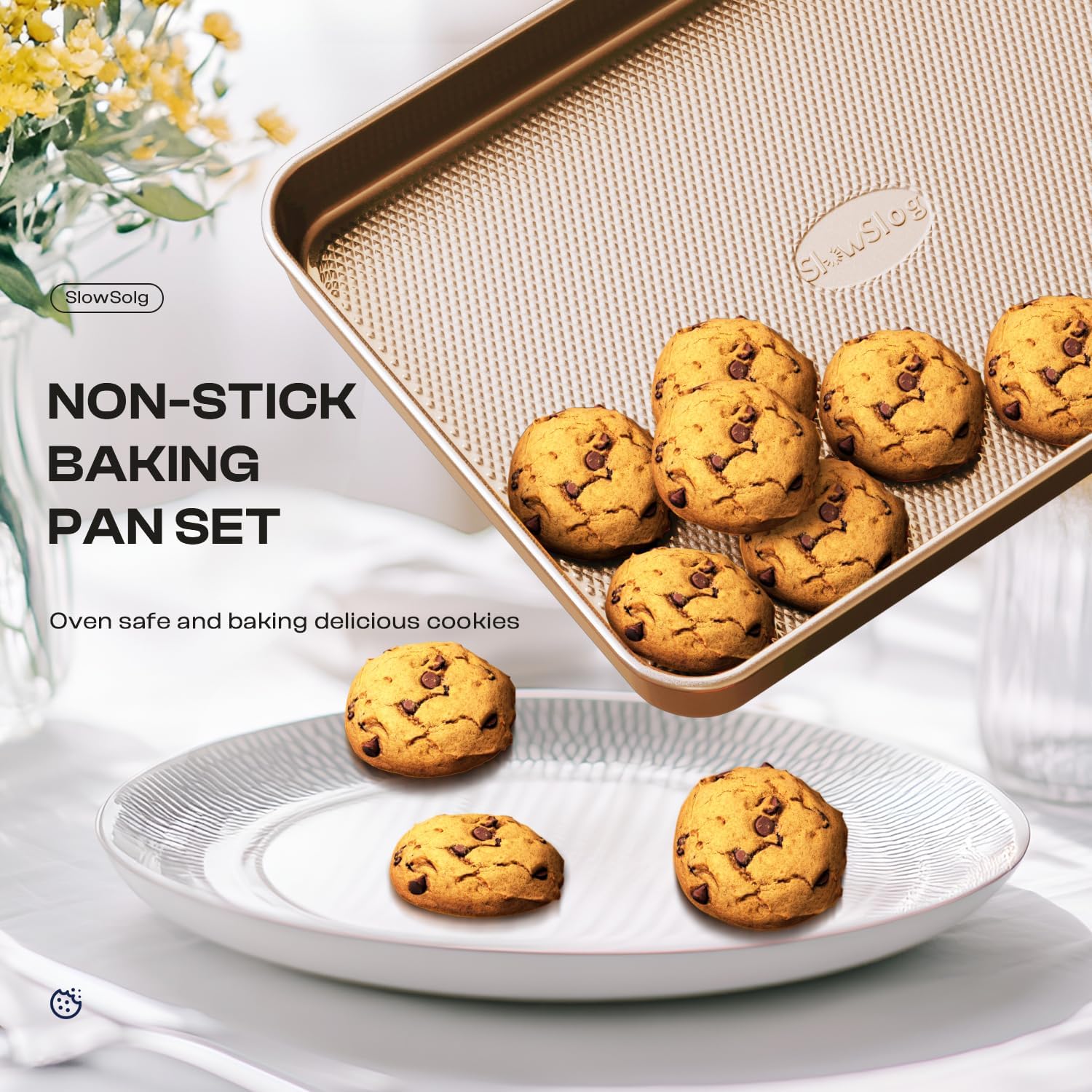 8-Piece Nonstick Bakeware Set - Ceramic Coated Gold Baking & Cookie Sheet Set with Muffin Pan | Oven-Safe Kitchen Essentials