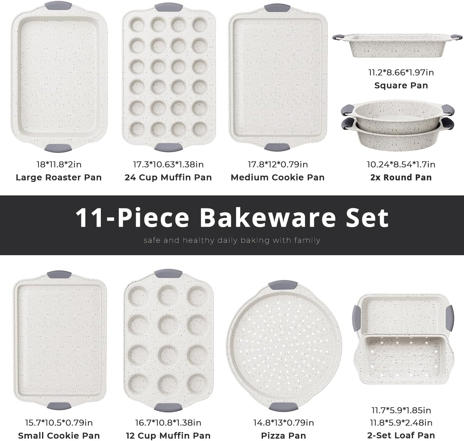 Family Kitchen Essential: 11-Piece Non-Toxic Stackable Bakeware Set | Nonstick, Oven-Safe Pans with Cookie Sheet, Cake Pan, Muffin Pan, Pizza Pan & Loaf Pan