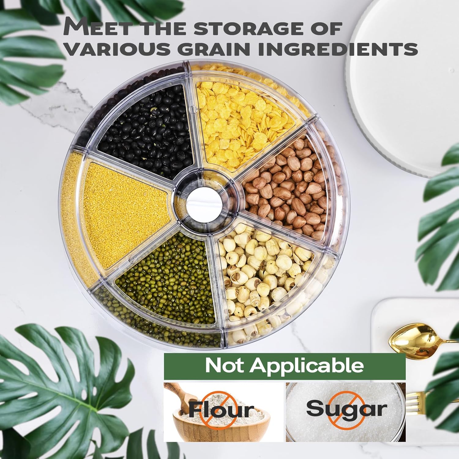 360° Rotating 6-Grid Grain Dispenser with Storage Lid | Airtight Kitchen Organizer for Rice, Beans, Oats