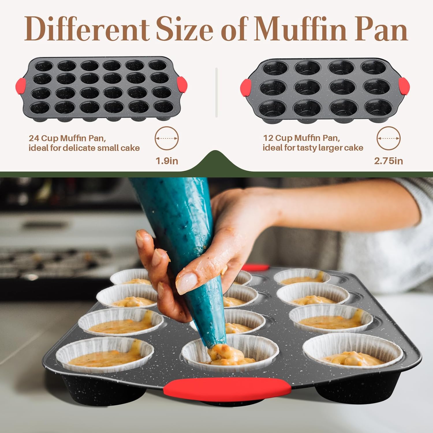 11-Piece Nonstick Bakeware Set – Stackable, Oven-Safe, Non-Toxic – with Heat-Resistant Silicone Handles | Full Set of Cookie, Cake, Muffin, Pizza & Loaf Pans
