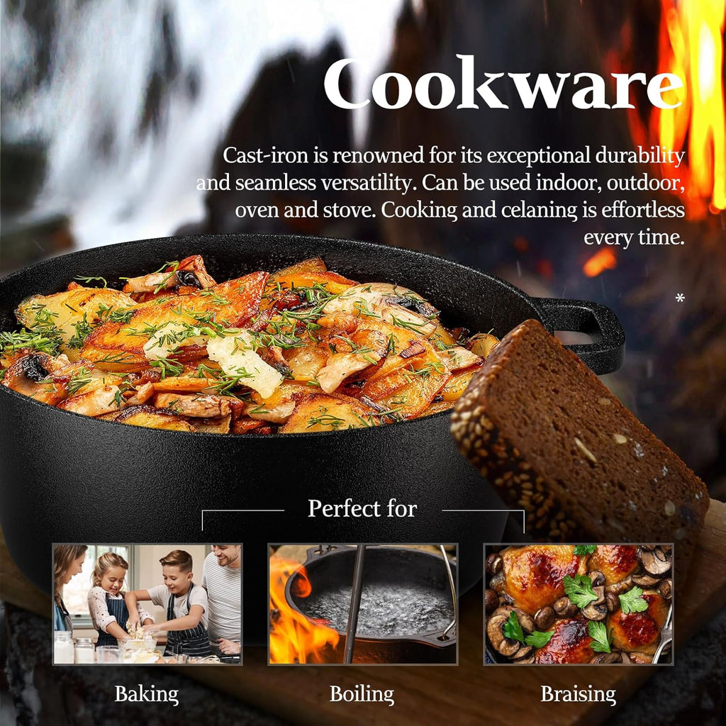 5QT Pre-Seasoned Cast Iron Dutch Oven | Complete Sourdough Baking Essential