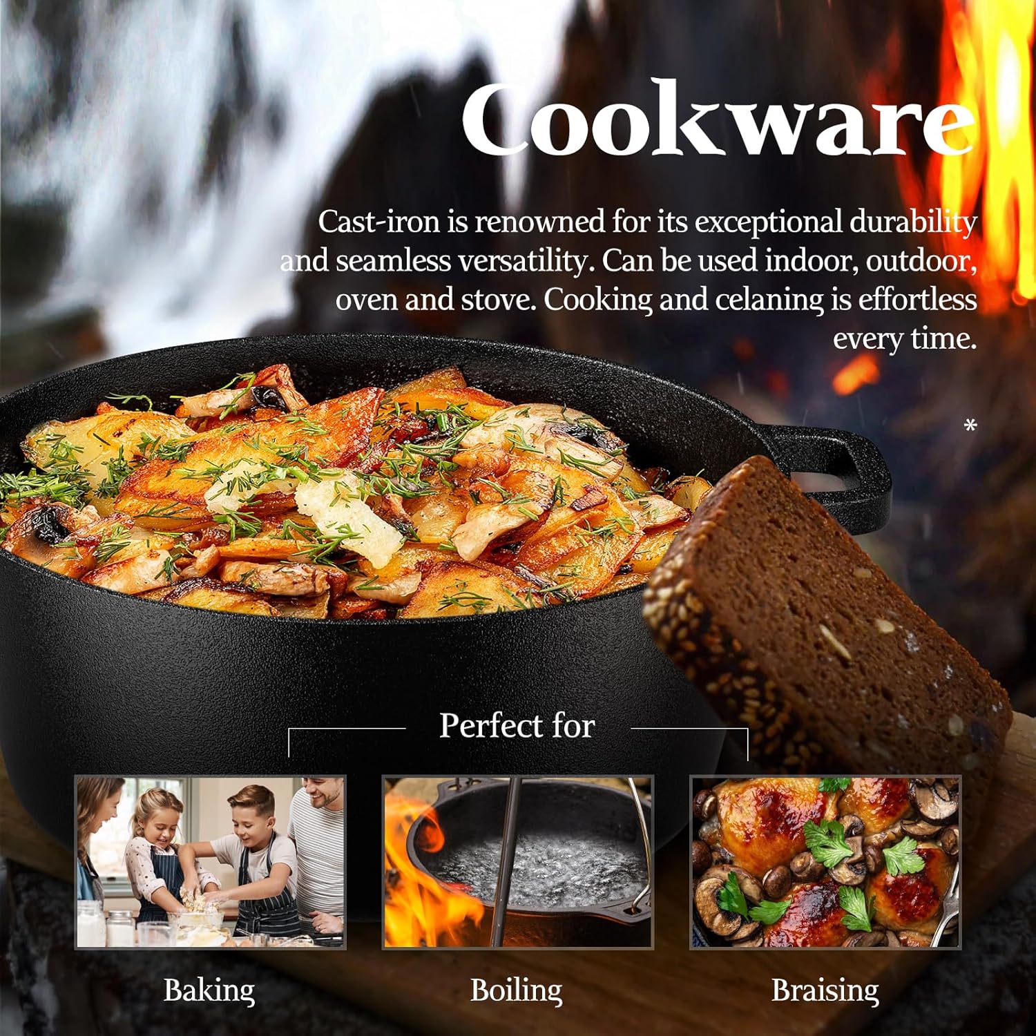 5QT Pre-Seasoned Cast Iron Dutch Oven | Complete Sourdough Baking Essential