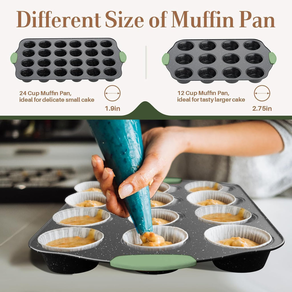 Nonstick Bakeware Set 11-Piece: Stackable, Oven-Safe, Non-Toxic Baking Pans with Cookie Sheet, Cake Pan, Muffin Pan, Pizza Pan, Loaf Pan