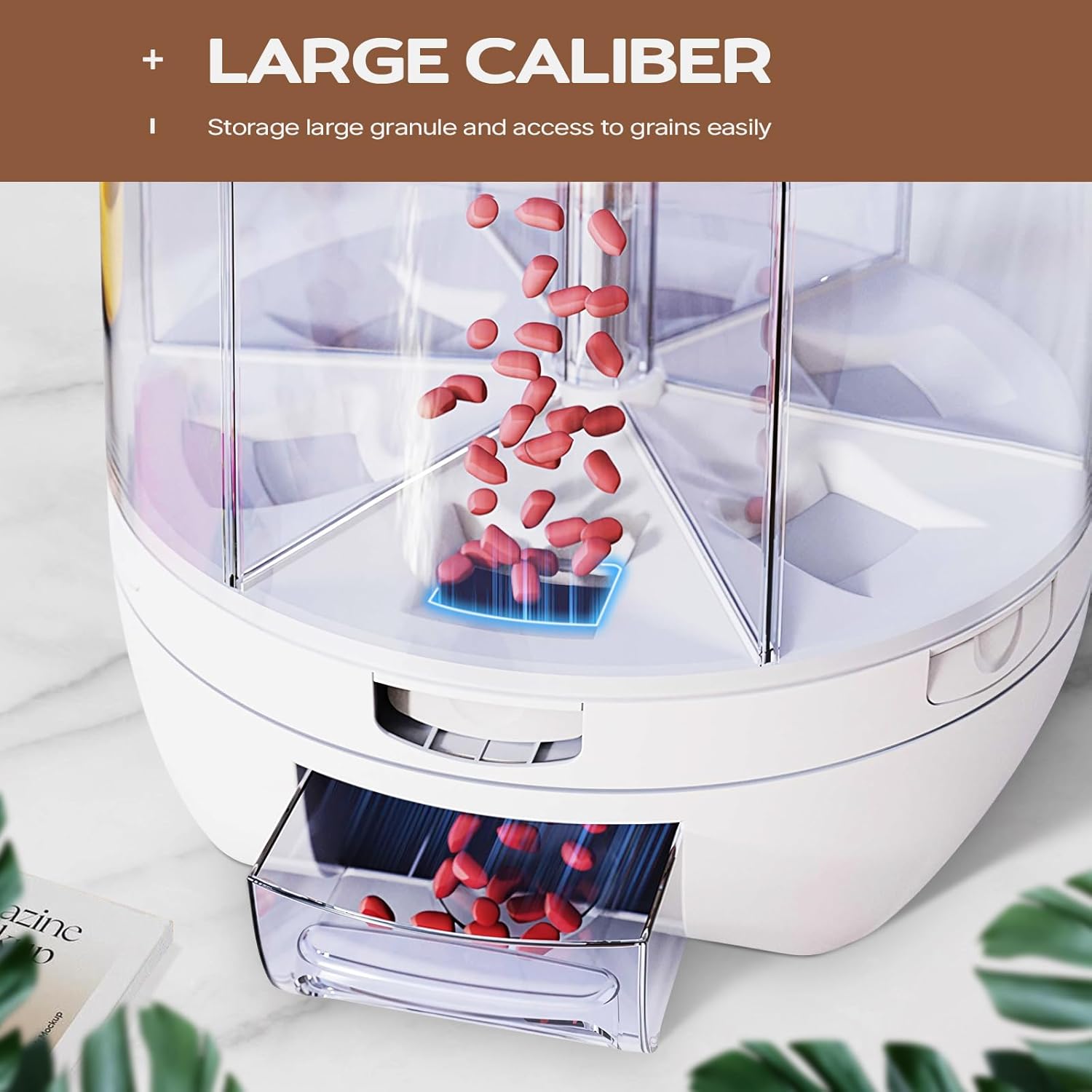360° Rotating 6-Grid Grain Dispenser with Storage Lid | Airtight Kitchen Organizer for Rice, Beans, Oats