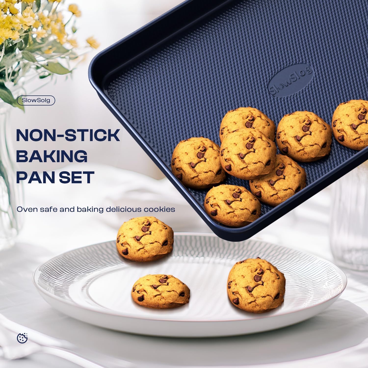 12-Piece Ceramic Coated Blue Bakeware Set - Oven Safe Nonstick Baking, Cake, Muffin, Loaf, Square, Roasting & Cookie Pans with Cooling Rack & Utensils | Complete Kitchen Kit