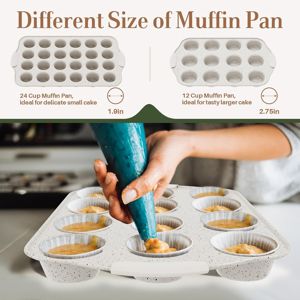 11-Piece Non-Toxic Bakeware Set | Stackable Nonstick Baking Pans with Silicone Handles | Set Includes Cookie Sheet, Cake Pan, Muffin Pan, Pizza Pan & Loaf Pan