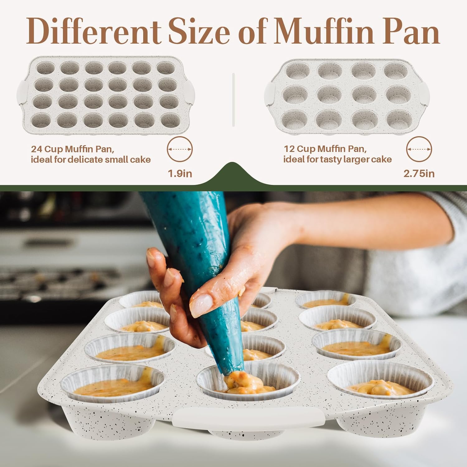 11-Piece Non-Toxic Bakeware Set | Stackable Nonstick Baking Pans with Silicone Handles | Set Includes Cookie Sheet, Cake Pan, Muffin Pan, Pizza Pan & Loaf Pan