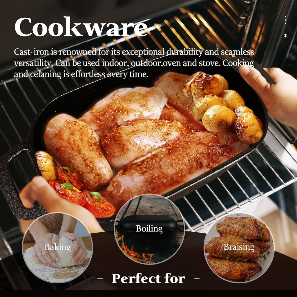 3.6QT Oval Cast Iron Dutch Oven Bread Baking Kit | Pre-Seasoned Sourdough Essentials with Tools