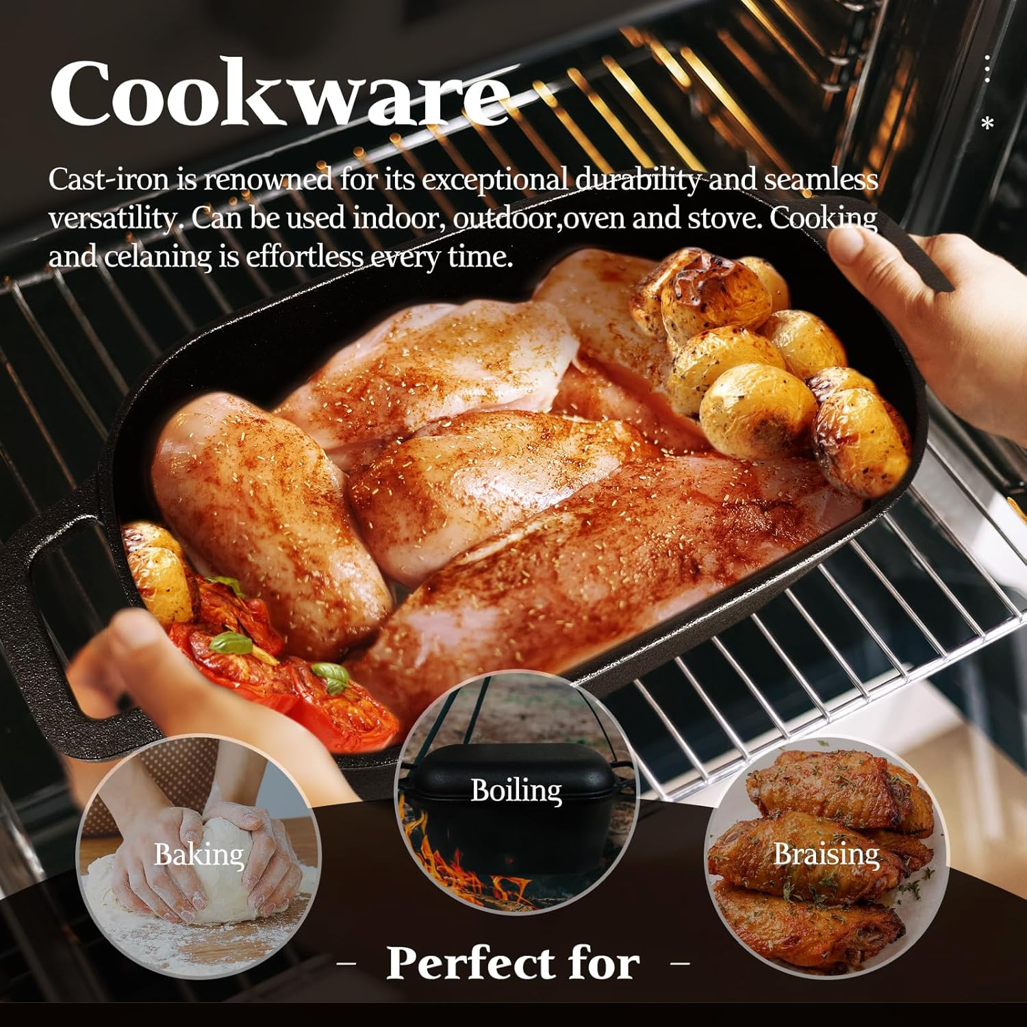 3.6QT Oval Cast Iron Dutch Oven Bread Baking Kit | Pre-Seasoned Sourdough Essentials with Tools