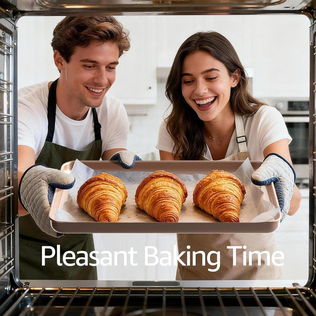 3-Piece Nonstick Baking Sheet Set - Gold Diamond Texture Cookie & Jelly Roll Pans, Heavy Duty Carbon Steel, Oven-Safe Baking Trays for Home Bakers