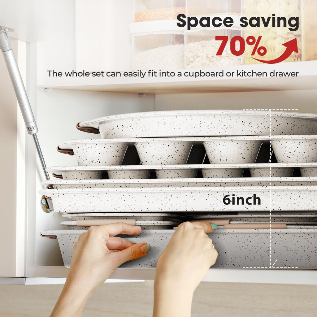 Premium 11-Piece Baking Set: The Ultimate Non-Toxic, Stackable Nonstick Collection | Includes Cookie Sheet, Cake Pan, Muffin Tin, Pizza Stone & Bread Loaf Pan
