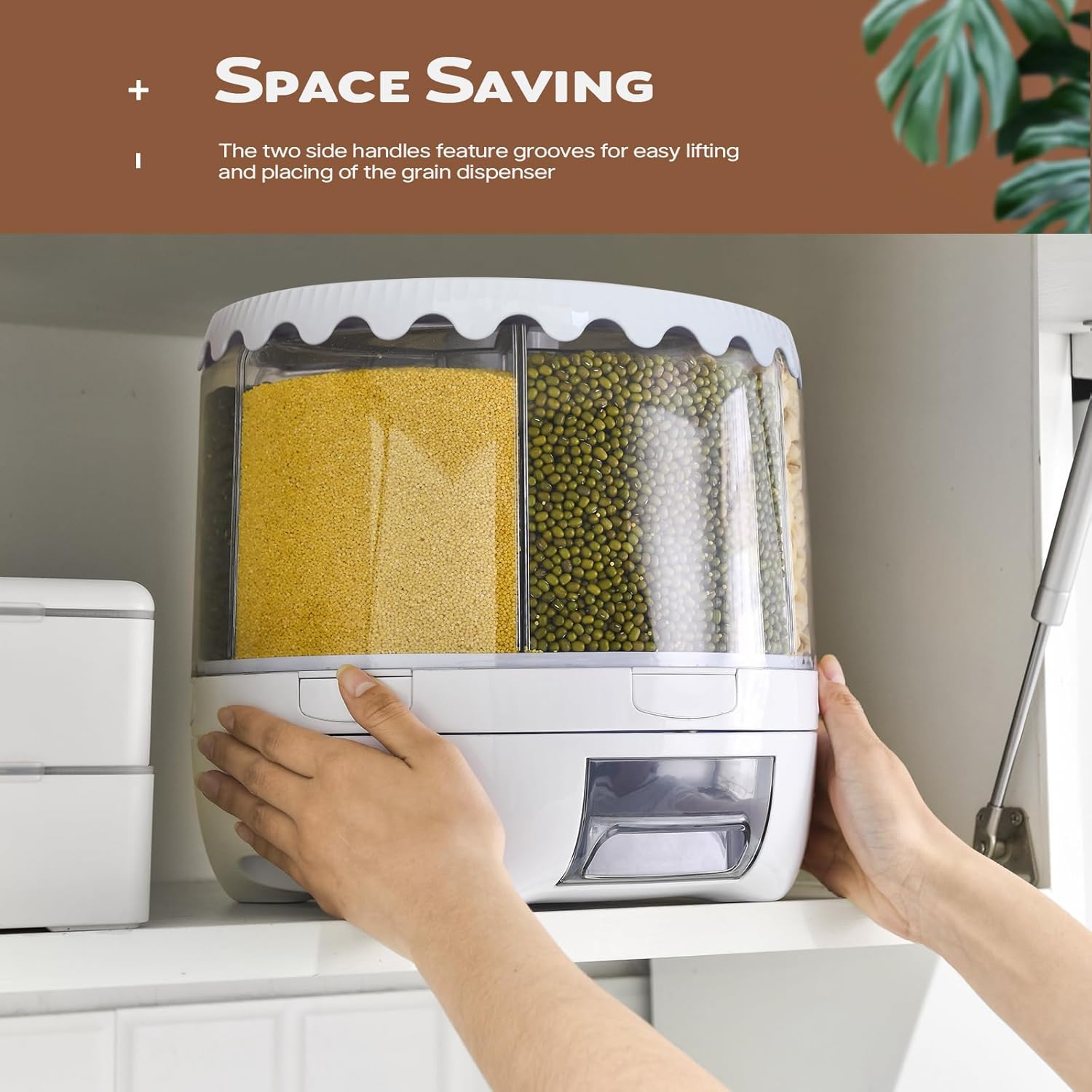 360° Rotating 6-Grid Grain Dispenser with Storage Lid | Airtight Kitchen Organizer for Rice, Beans, Oats