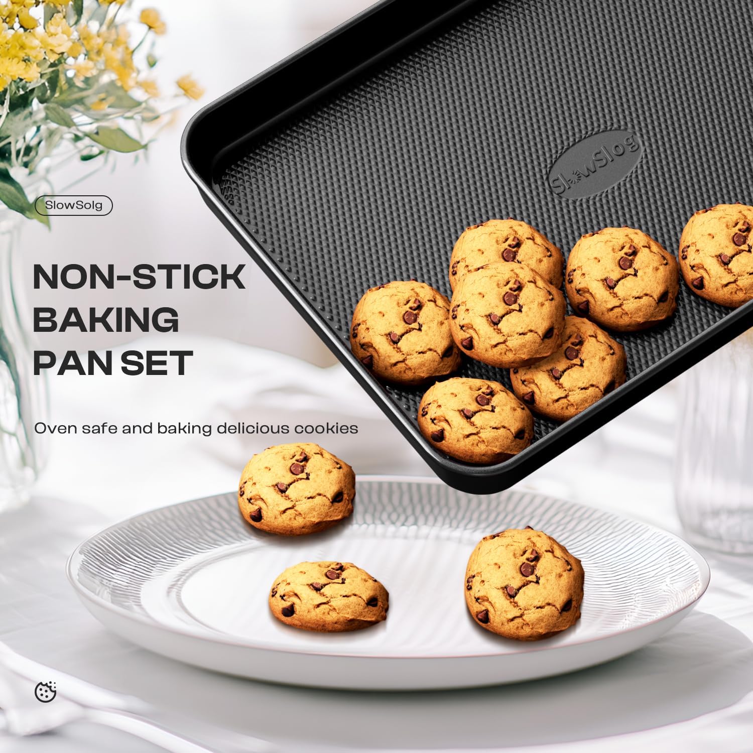 8-Piece Stackable Bakeware Sets, Non-Toxic Oven Pan Set, Includes Baking Sheet, Cake Pan, Muffin Pan, Loaf Pan, Square Pan, Cookie Sheet & Roasting Pan, Black