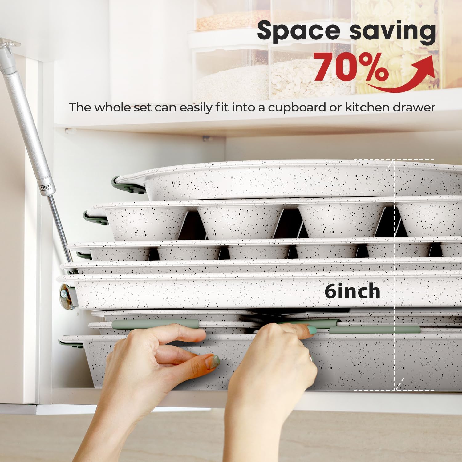 Complete Stackable Baking Set: 11-Piece Non-Toxic Nonstick Pans for All Your Baking Needs | Includes Cookie Sheet, Round Cake Pan, Muffin Tin, Pizza Stone & Bread Pan