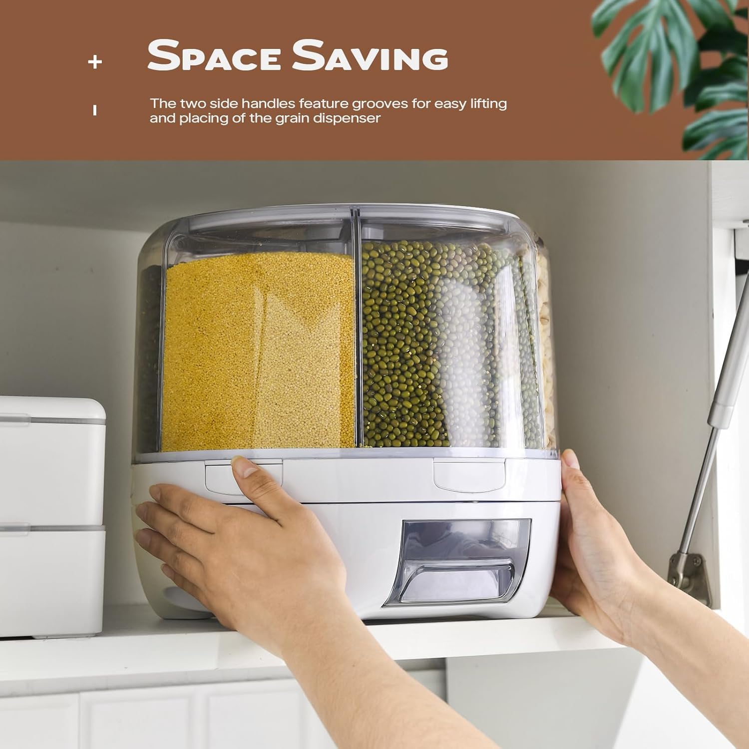 6-Grid Rotating Food Dispenser | Airtight Dry Food Storage Container for Grains, Rice, Beans, and Peanuts