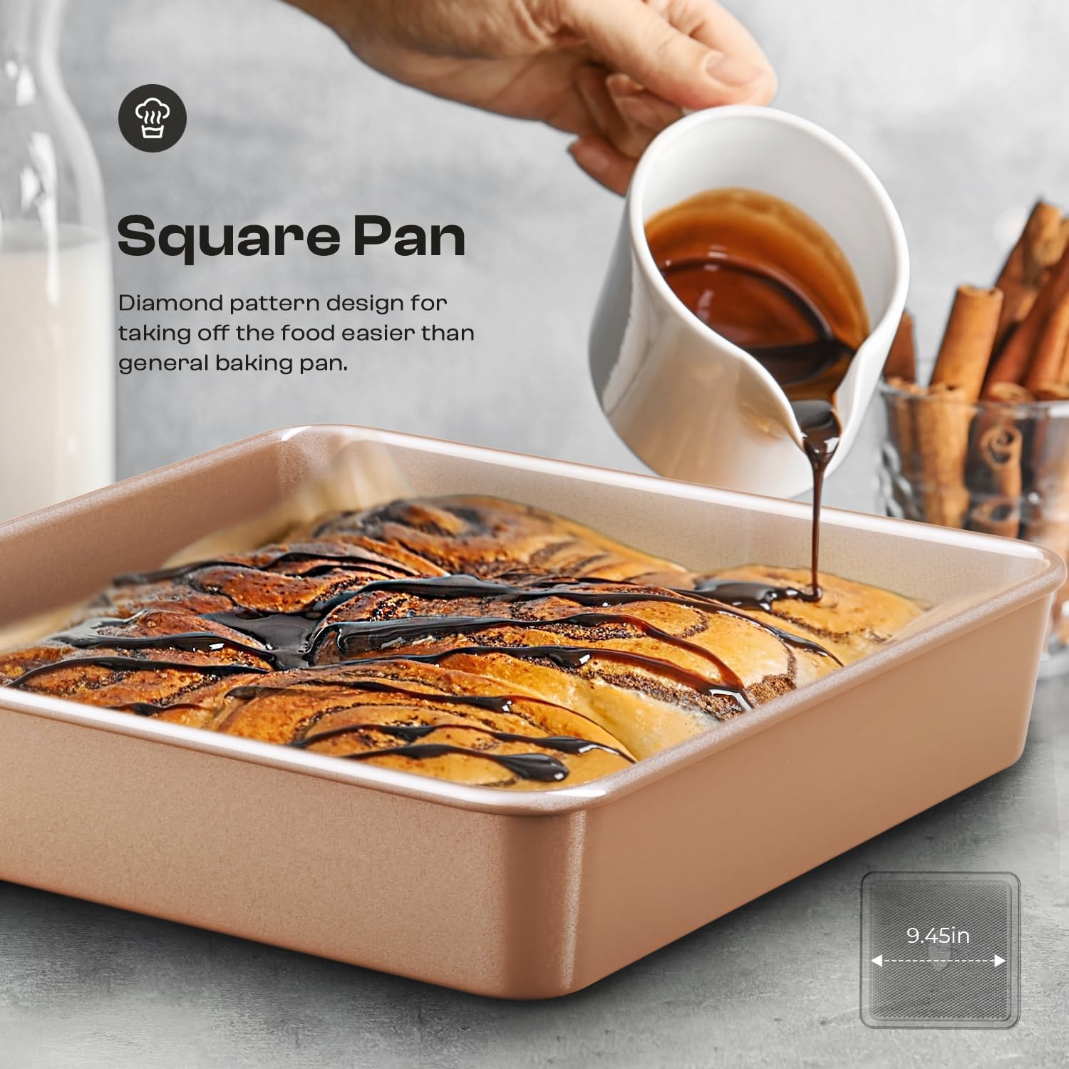 12-Piece Nonstick Bakeware Set with Accessories - Ceramic Coated Gold Baking, Cake, Muffin, Loaf, Square, Roasting & Cookie Pans, Cooling Rack & Utensils | Kitchen Baking Kit