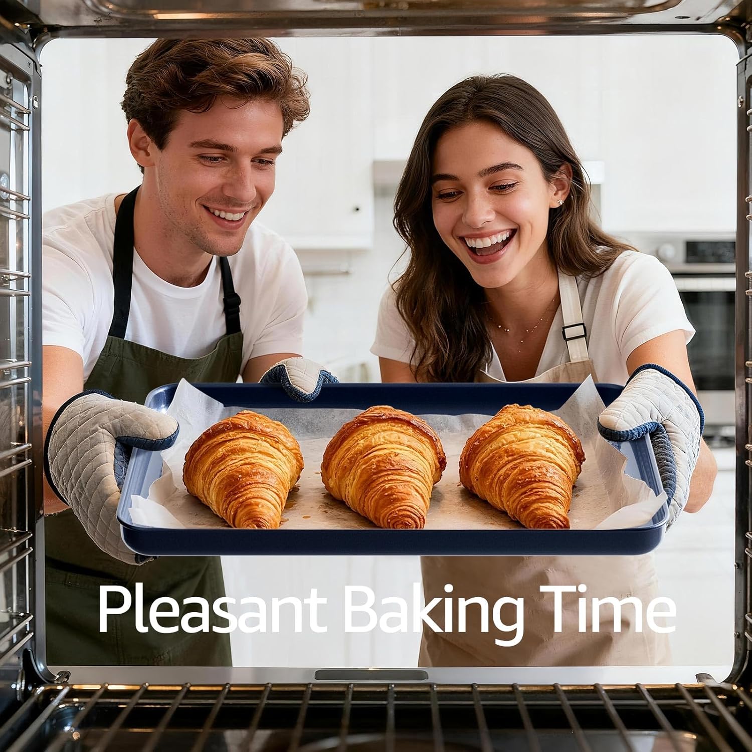 3-Piece Nonstick Baking Sheet Set - Carbon Steel Cookie & Jelly Roll Pans with Diamond Texture, Blue Finish | Large Oven-Safe Trays for Home Baking