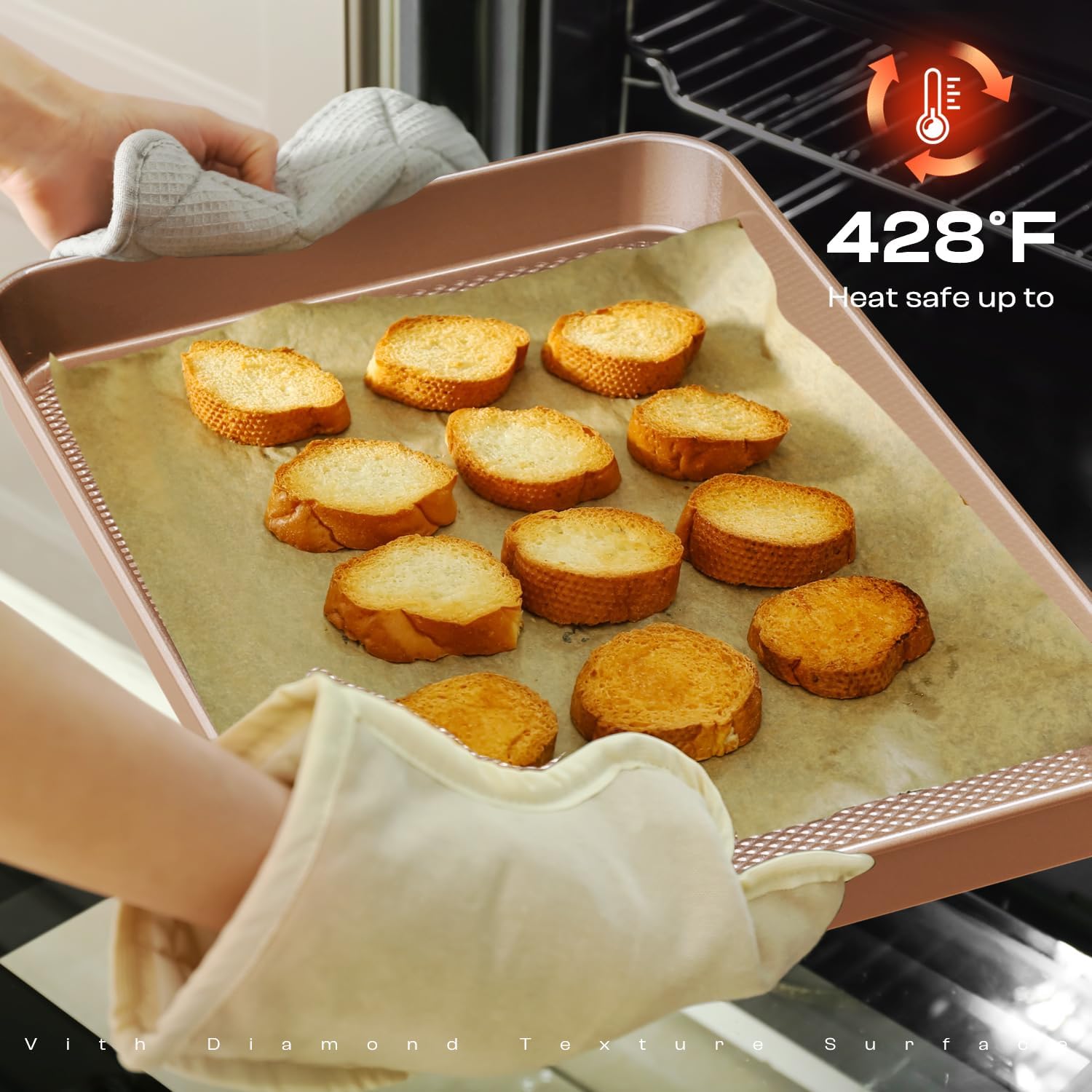 8-Piece Nonstick Bakeware Set - Ceramic Coated Gold Baking & Cookie Sheet Set with Muffin Pan | Oven-Safe Kitchen Essentials