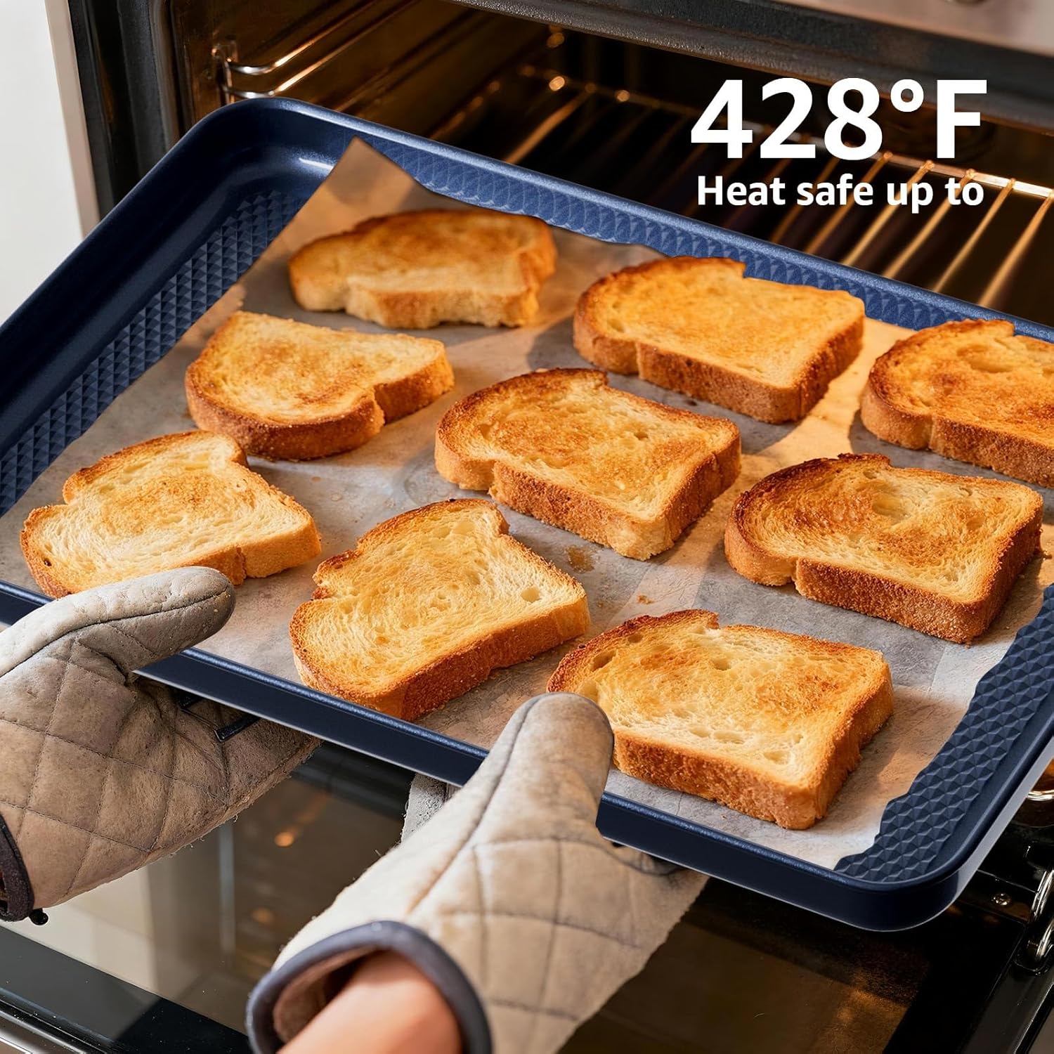 3-Piece Nonstick Baking Sheet Set - Carbon Steel Cookie & Jelly Roll Pans with Diamond Texture, Blue Finish | Large Oven-Safe Trays for Home Baking