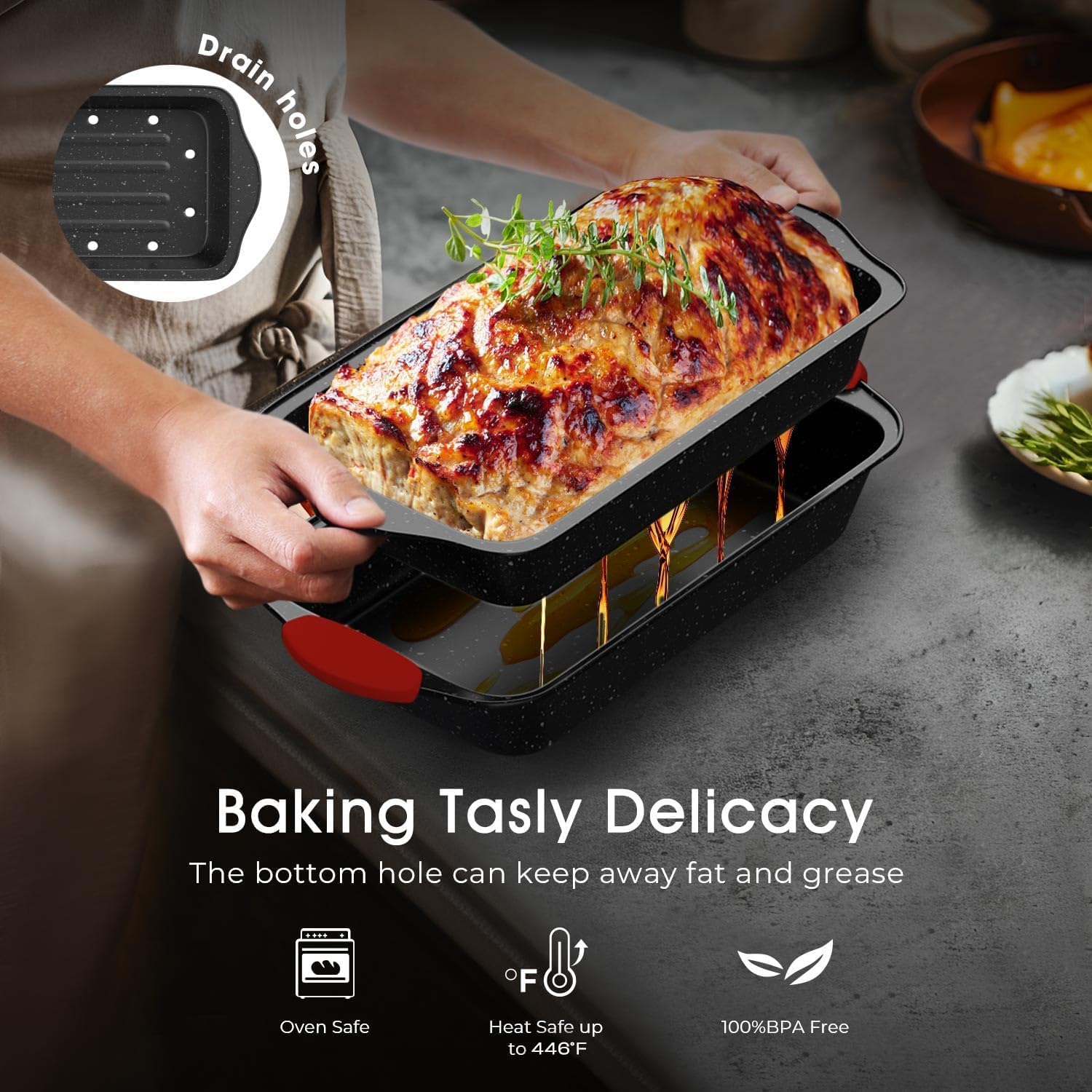 11-Piece Nonstick Bakeware Set – Stackable, Oven-Safe, Non-Toxic – with Heat-Resistant Silicone Handles | Full Set of Cookie, Cake, Muffin, Pizza & Loaf Pans