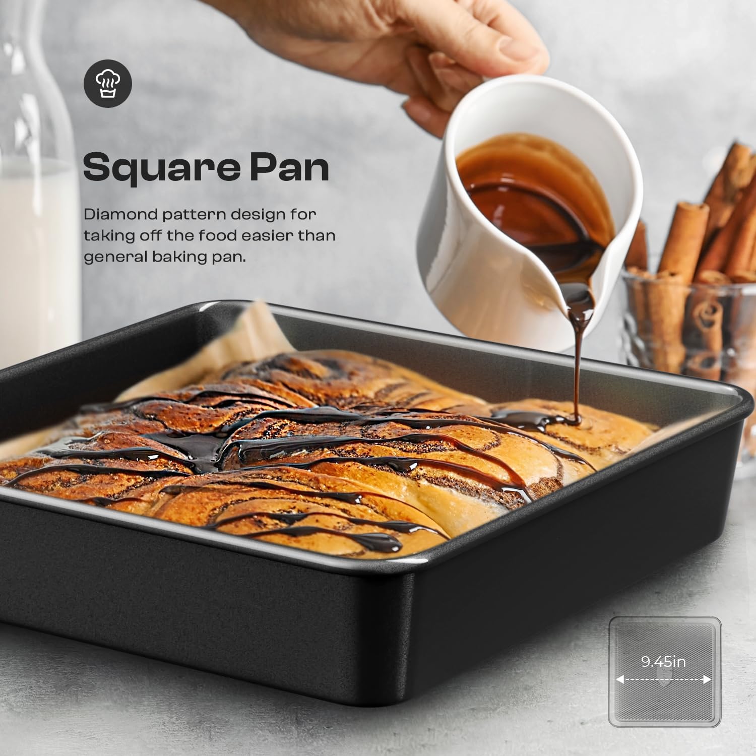 8-Piece Stackable Bakeware Sets, Non-Toxic Oven Pan Set, Includes Baking Sheet, Cake Pan, Muffin Pan, Loaf Pan, Square Pan, Cookie Sheet & Roasting Pan, Black