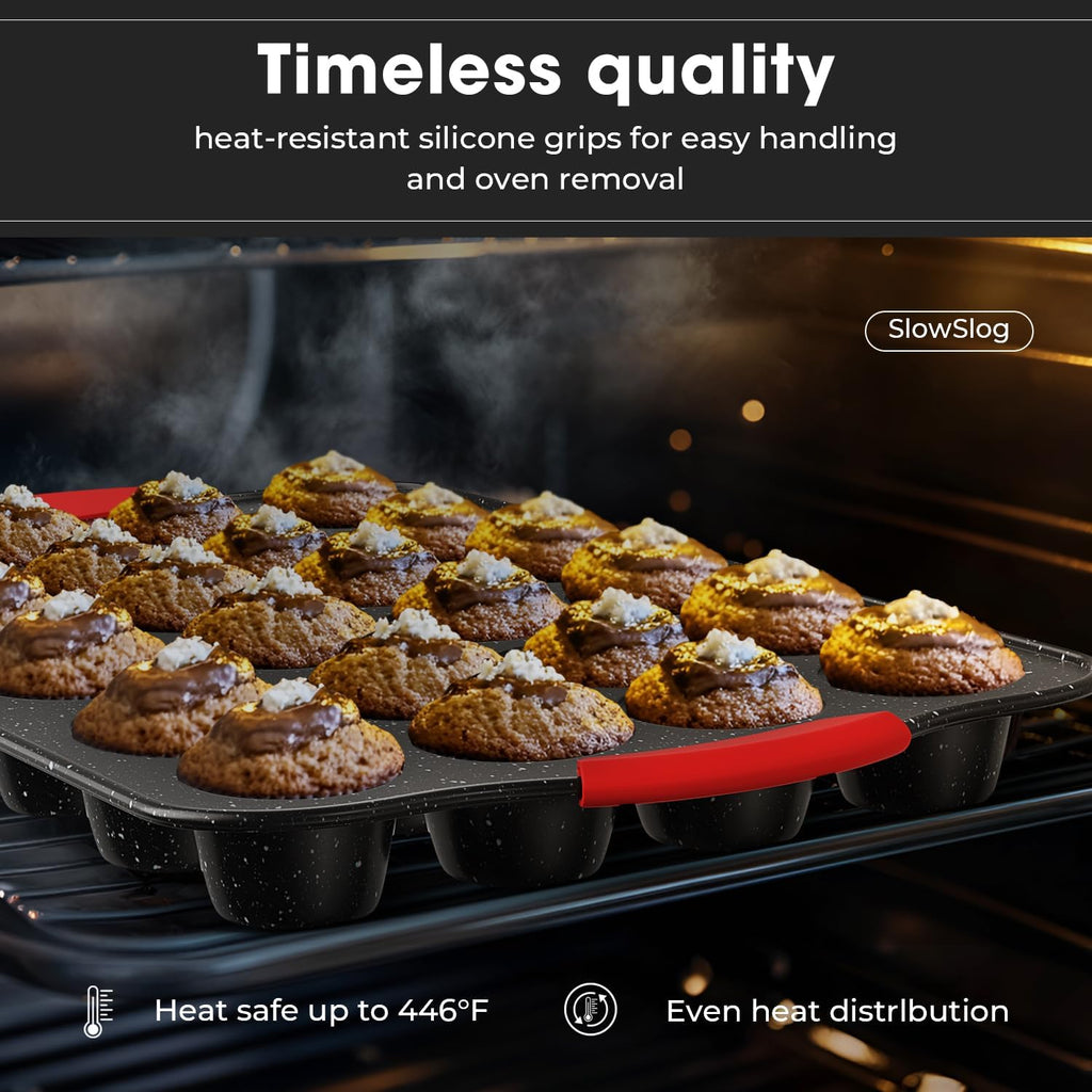 11-Piece Nonstick Bakeware Set – Stackable, Oven-Safe, Non-Toxic – with Heat-Resistant Silicone Handles | Full Set of Cookie, Cake, Muffin, Pizza & Loaf Pans