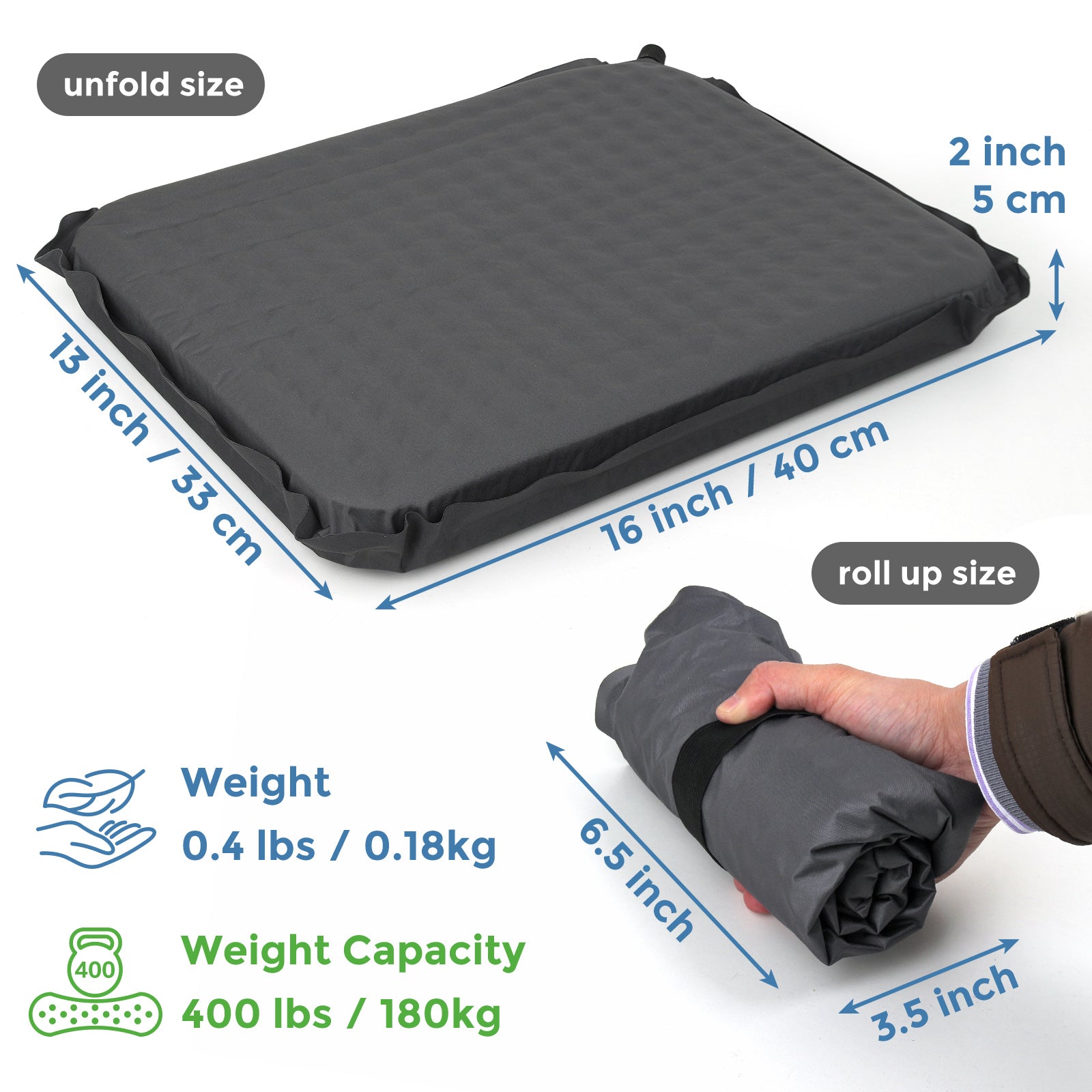 16x13 Inches Self-Inflating Seat Cushion 2-Pack
