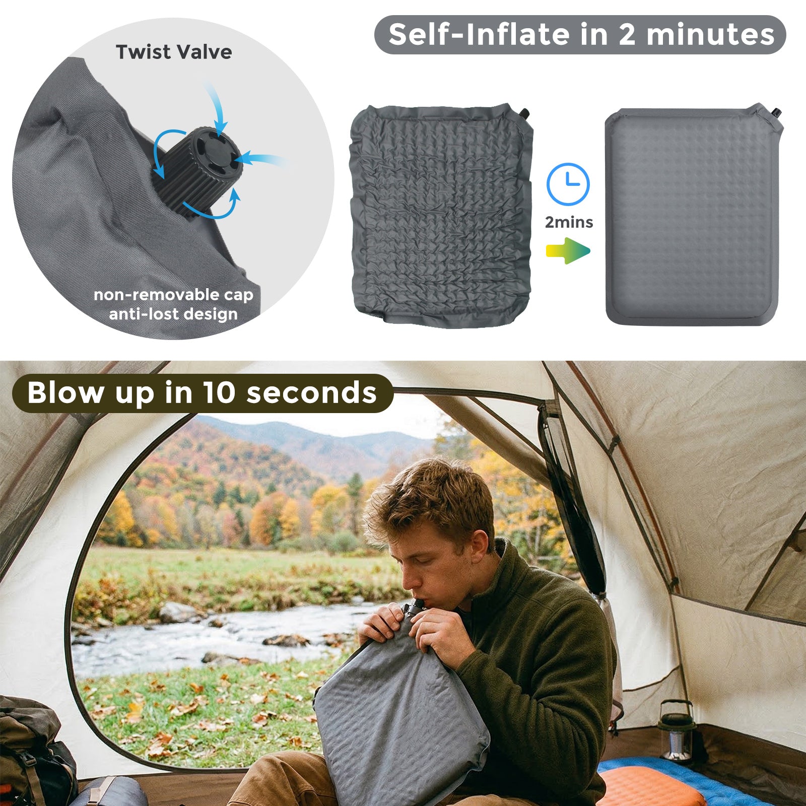 16x13 Inches Self-Inflating Seat Cushion 2-Pack